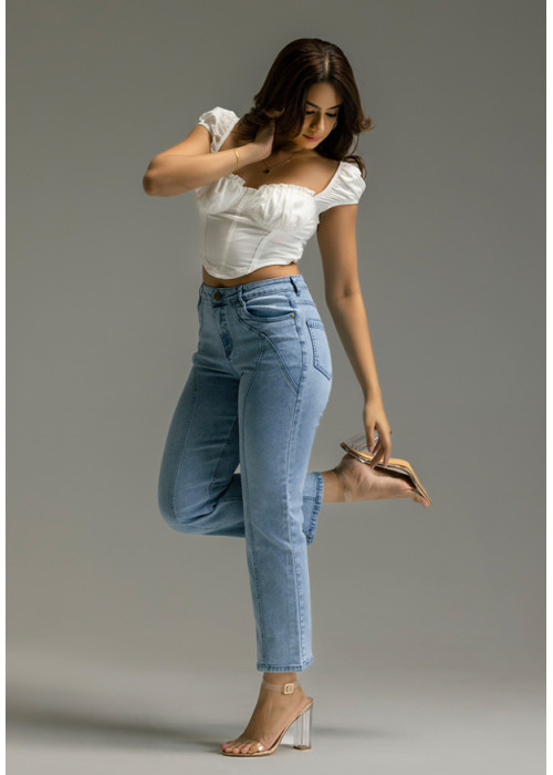 KAI ACID WASH DETAIL DENIM PANT